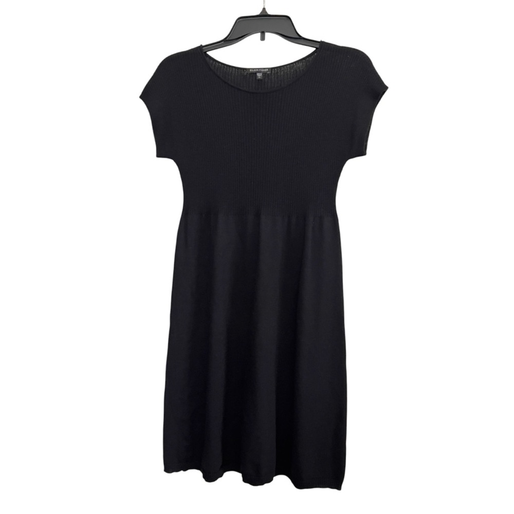 Eileen Fisher 100% Wool Elevated Basic Minimalist Black Sweater Dress Women’s XS